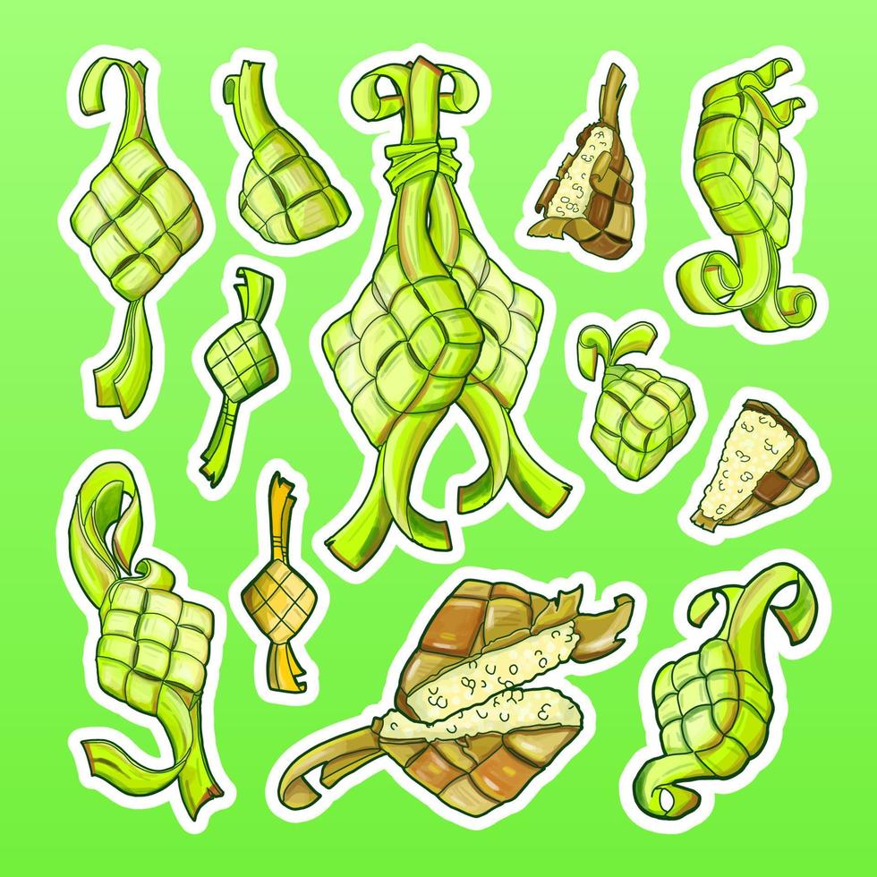 Hand Drawn Ketupats Sticker Pack vector