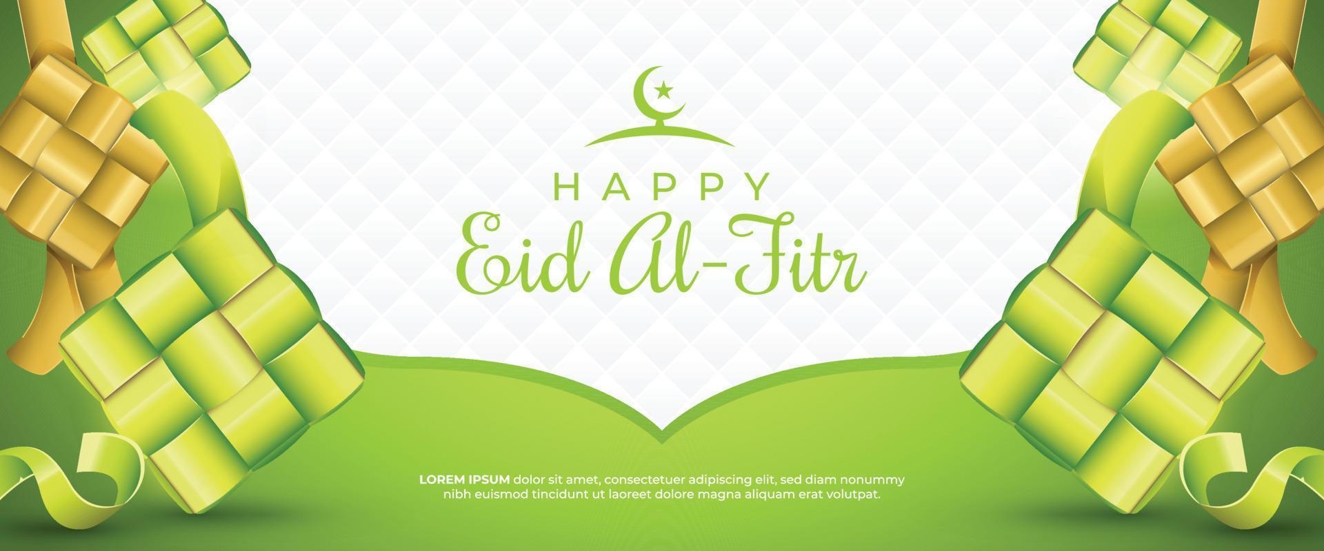 Happy Eid Al-Fitr Banner with Realistic Ketupats vector