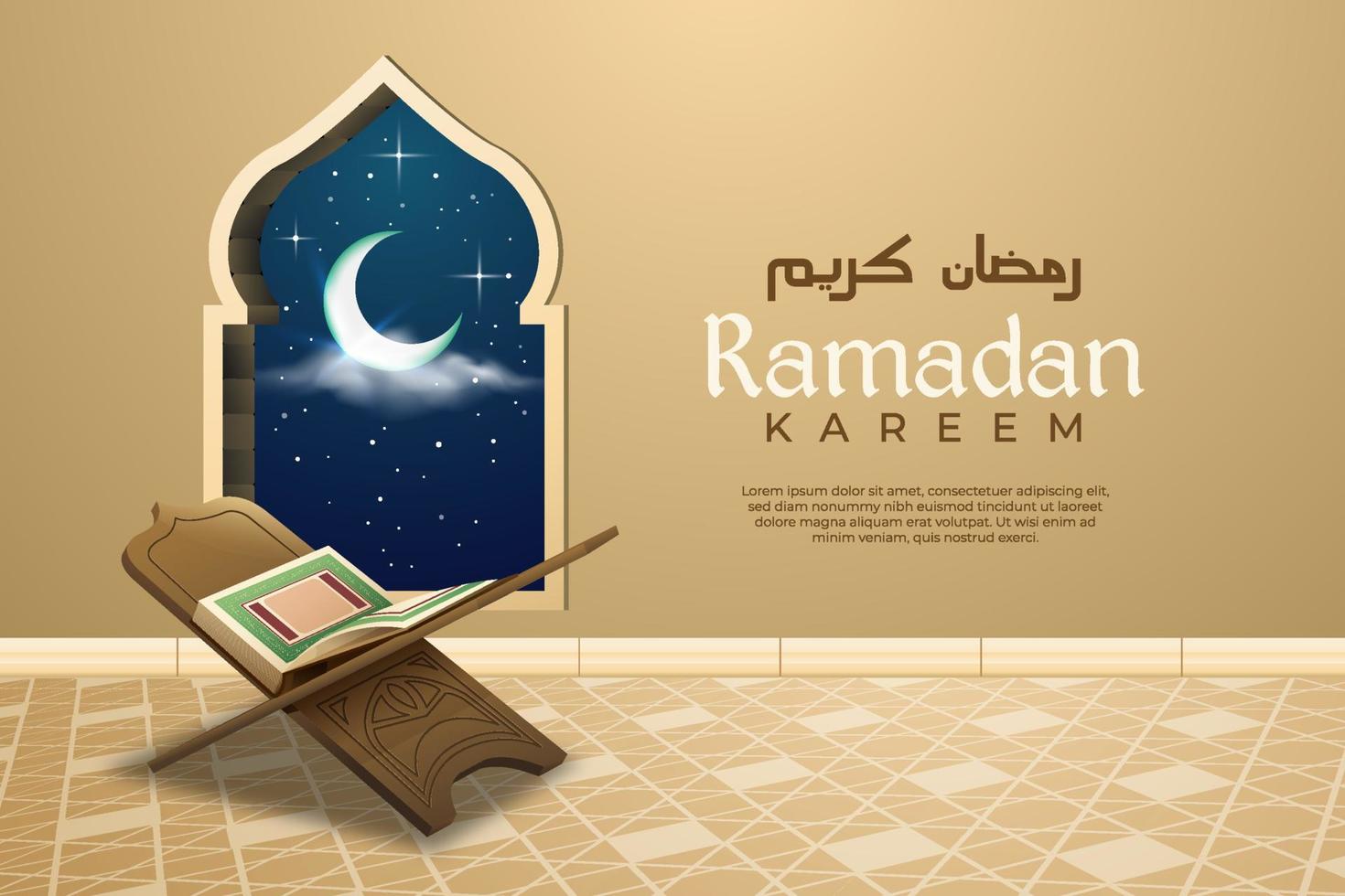 Ramadán con realista mushaf y Arábica ventana vector