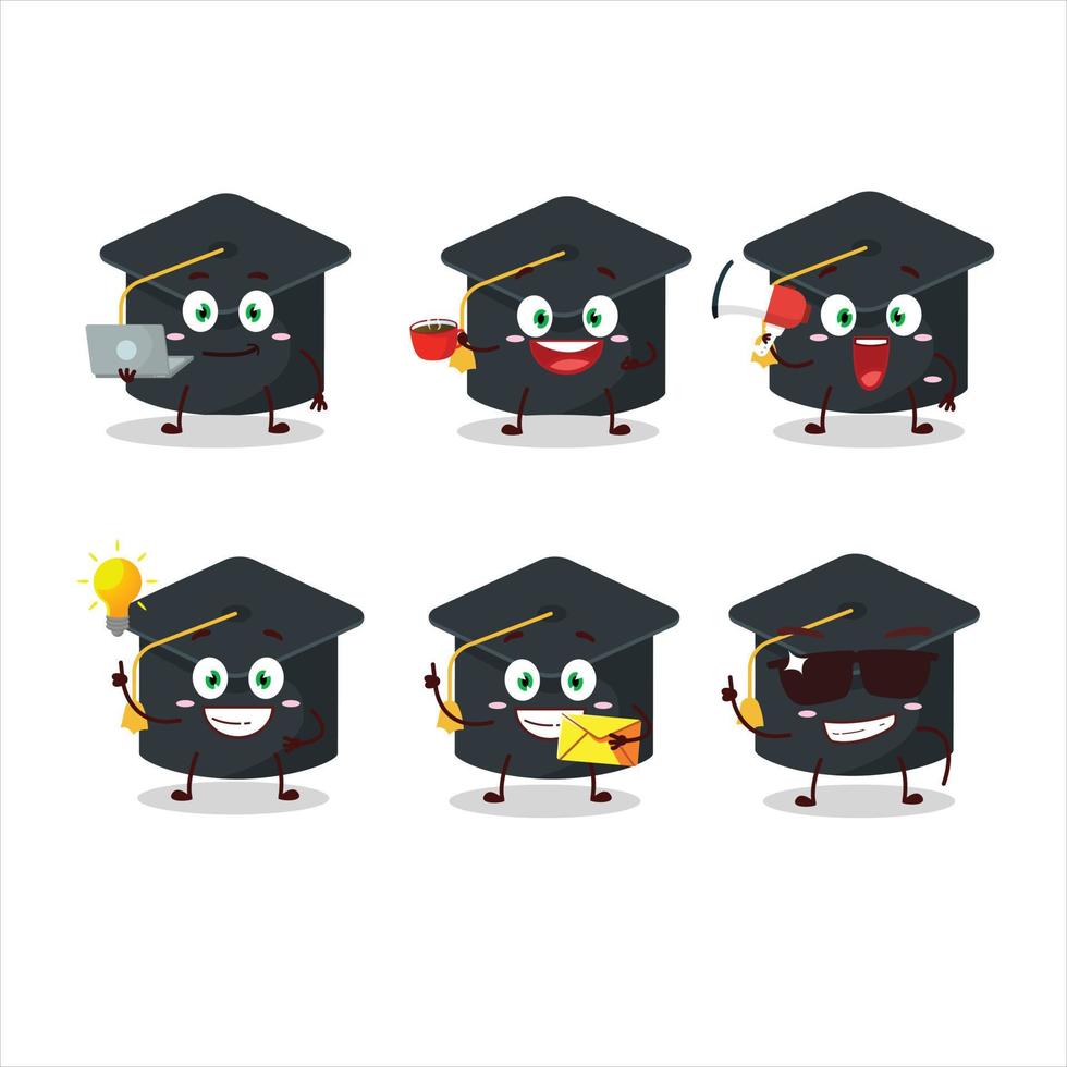 Universidad caliente dibujos animados personaje con varios tipos de negocio emoticones vector