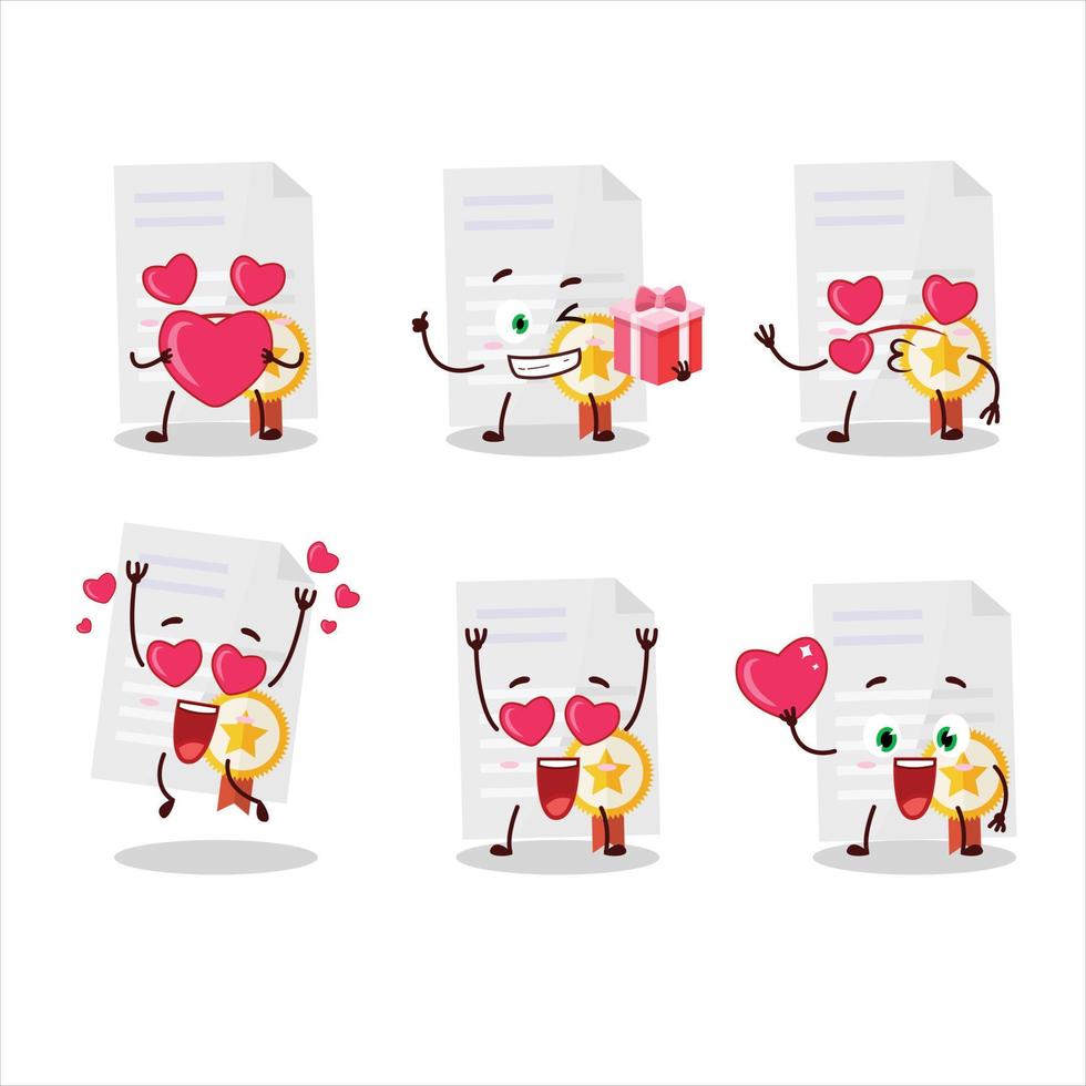 Award diploma cartoon character with love cute emoticon vector