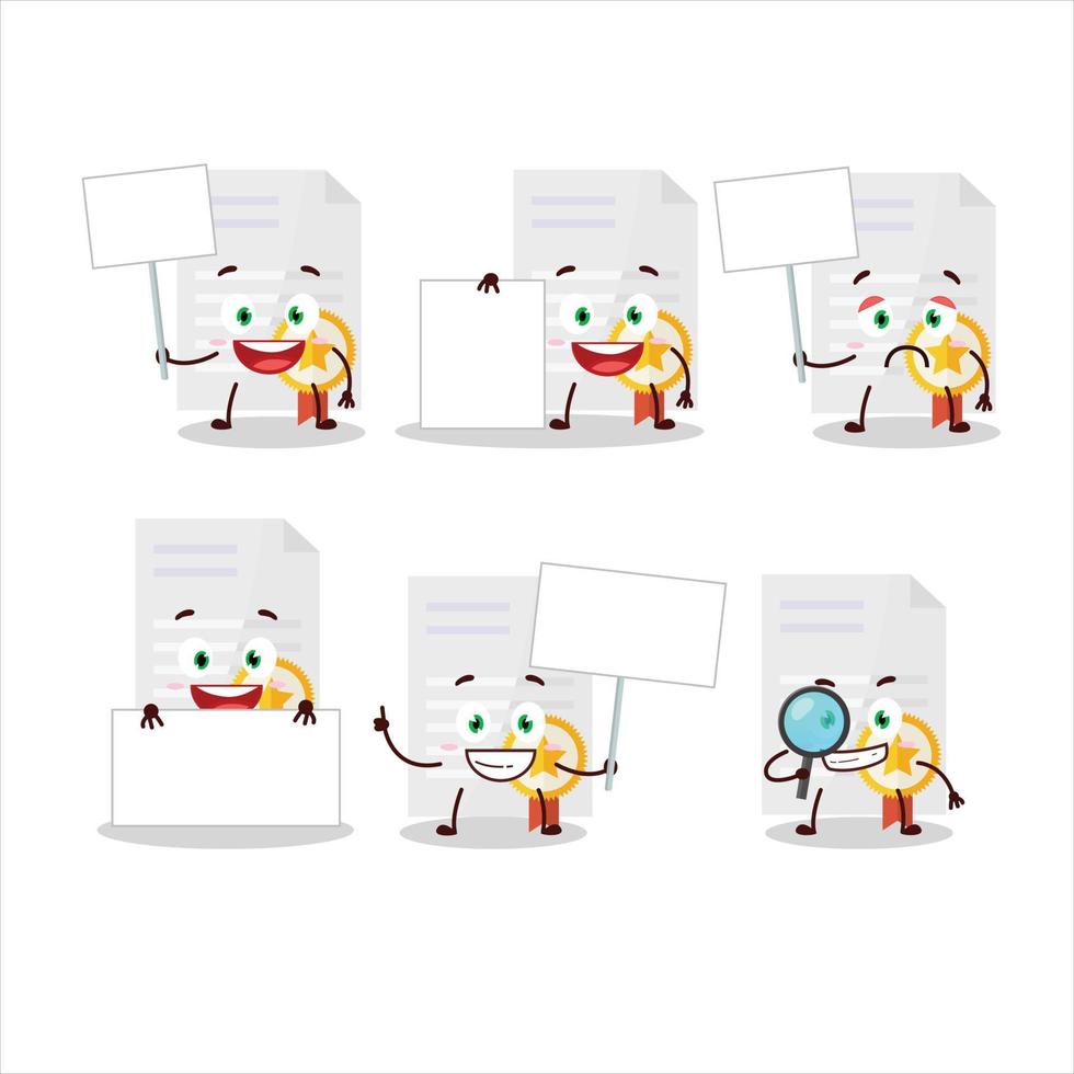 Award diploma cartoon character bring information board vector