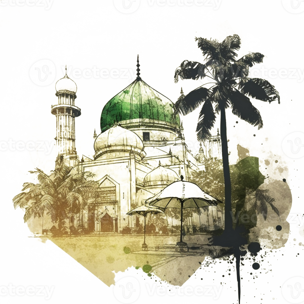 Watercolor painting of a mosque png