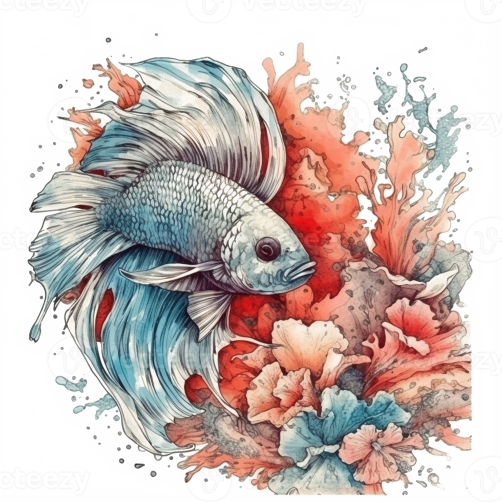 Watercolor painting of betta fish png