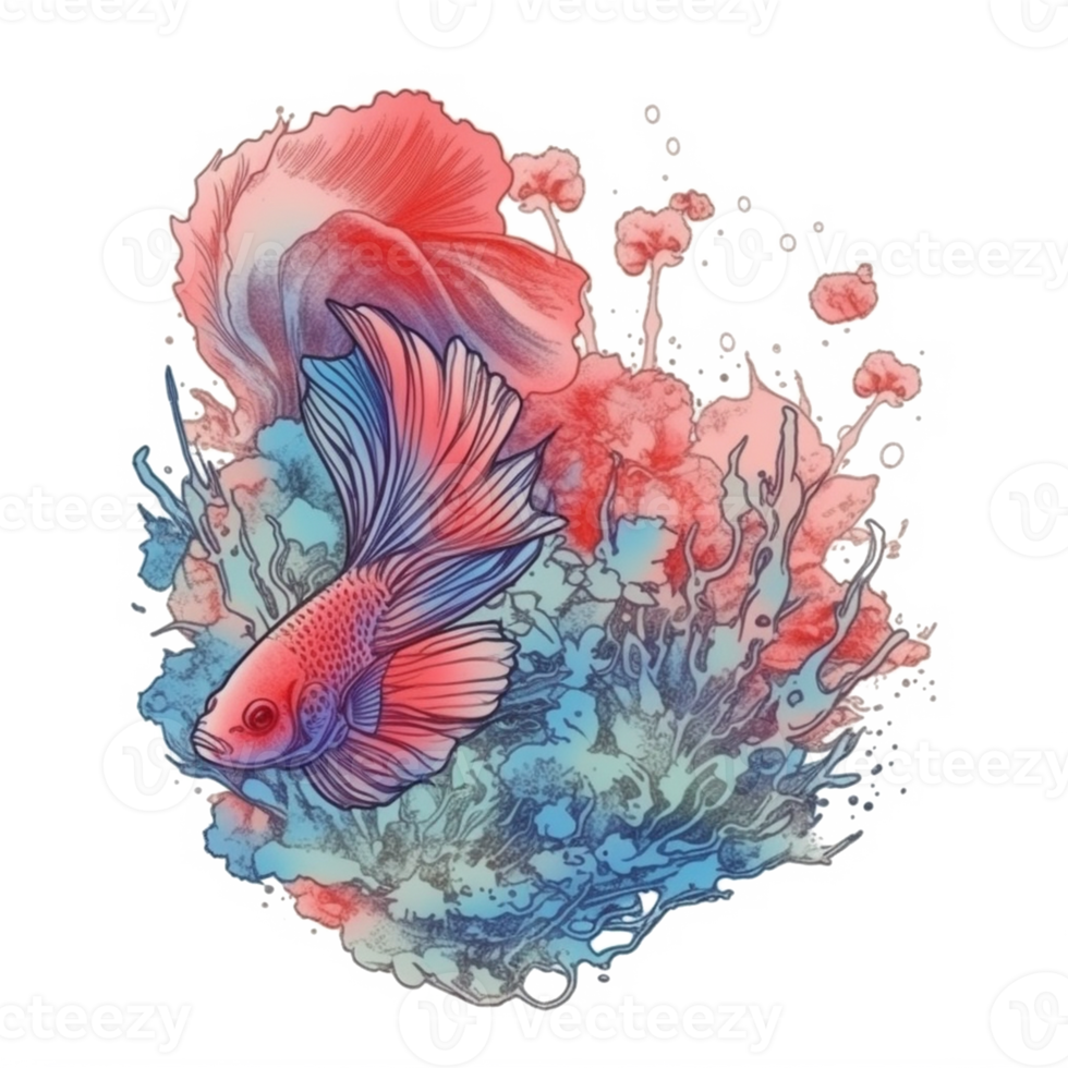 Aquarell Gemälde von Betta Fisch png