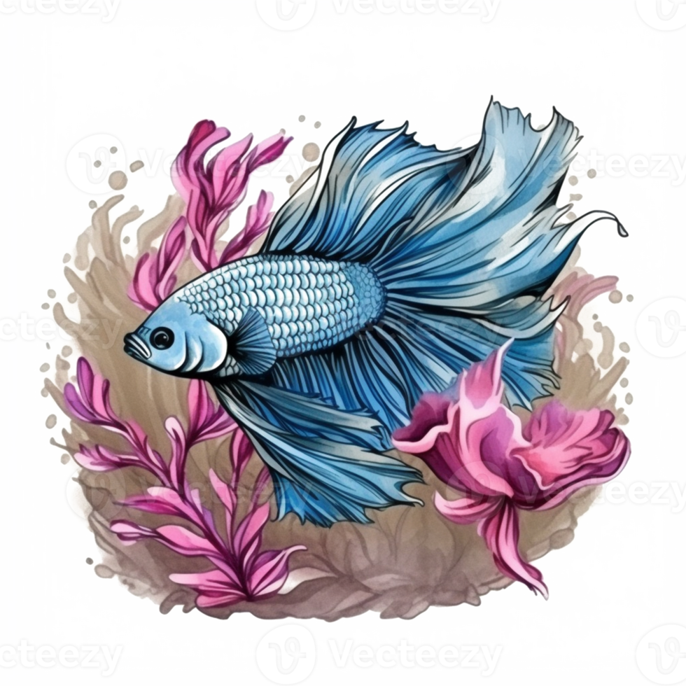 Watercolor painting of betta fish png