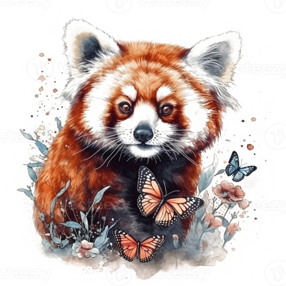 Watercolor painting of a red panda png