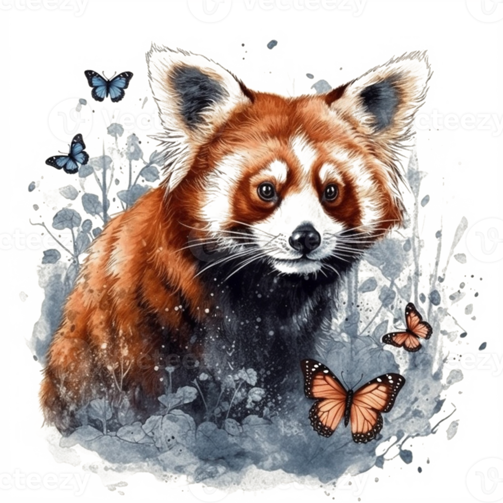 Watercolor painting of a red panda png