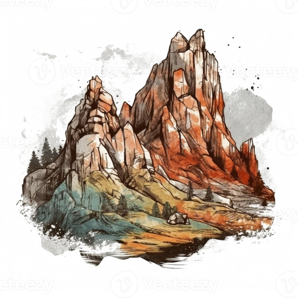 Watercolor painting of mountains png