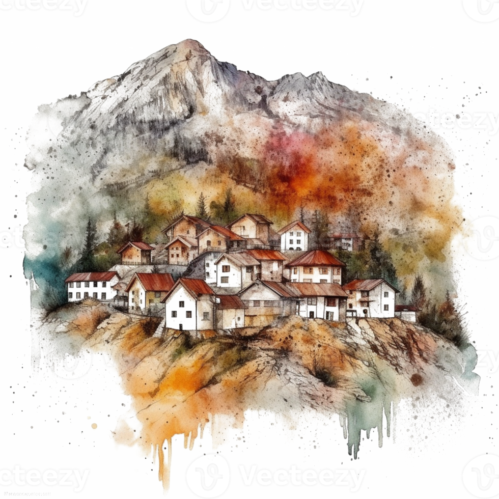 Watercolor painting of mountains png