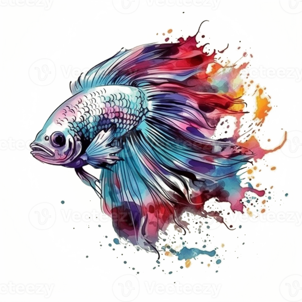 Aquarell Gemälde von Betta Fisch png