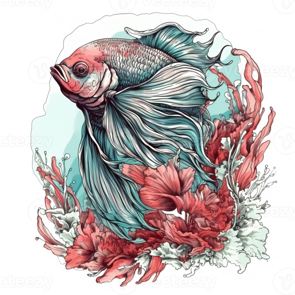 Watercolor painting of betta fish png