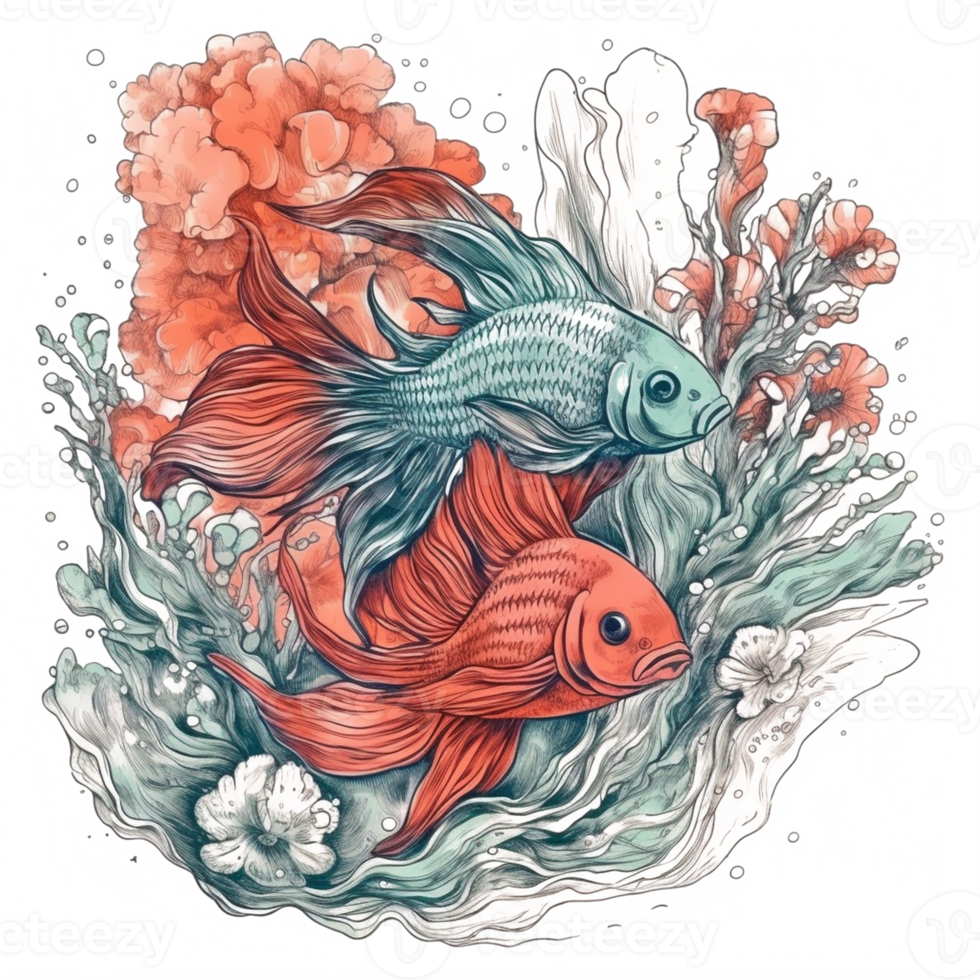 Watercolor painting of betta fish png