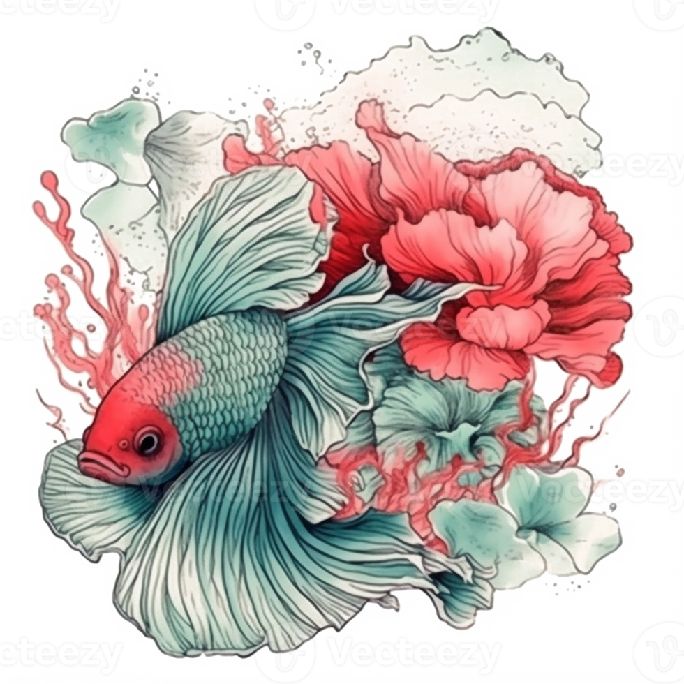 Watercolor painting of betta fish png