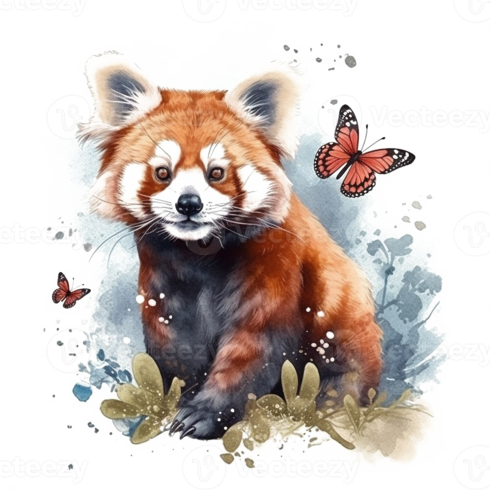 Watercolor painting of a red panda png