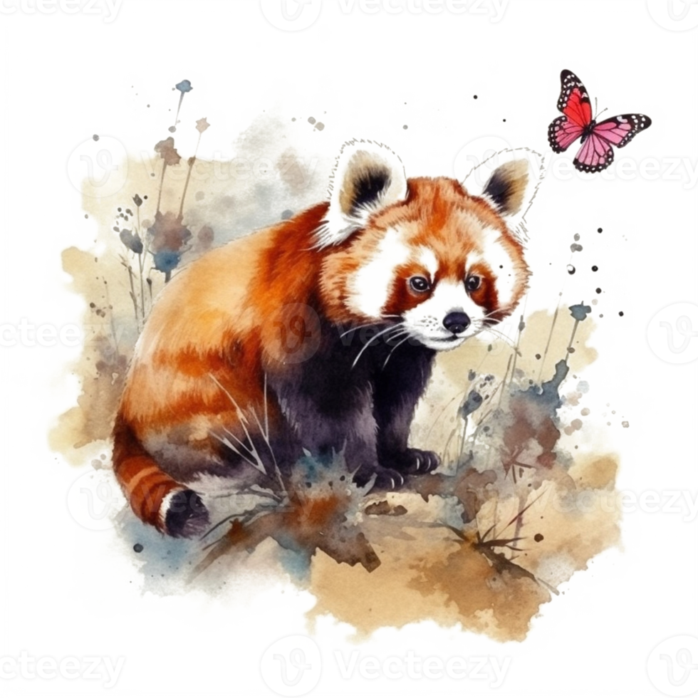 Watercolor painting of a red panda png