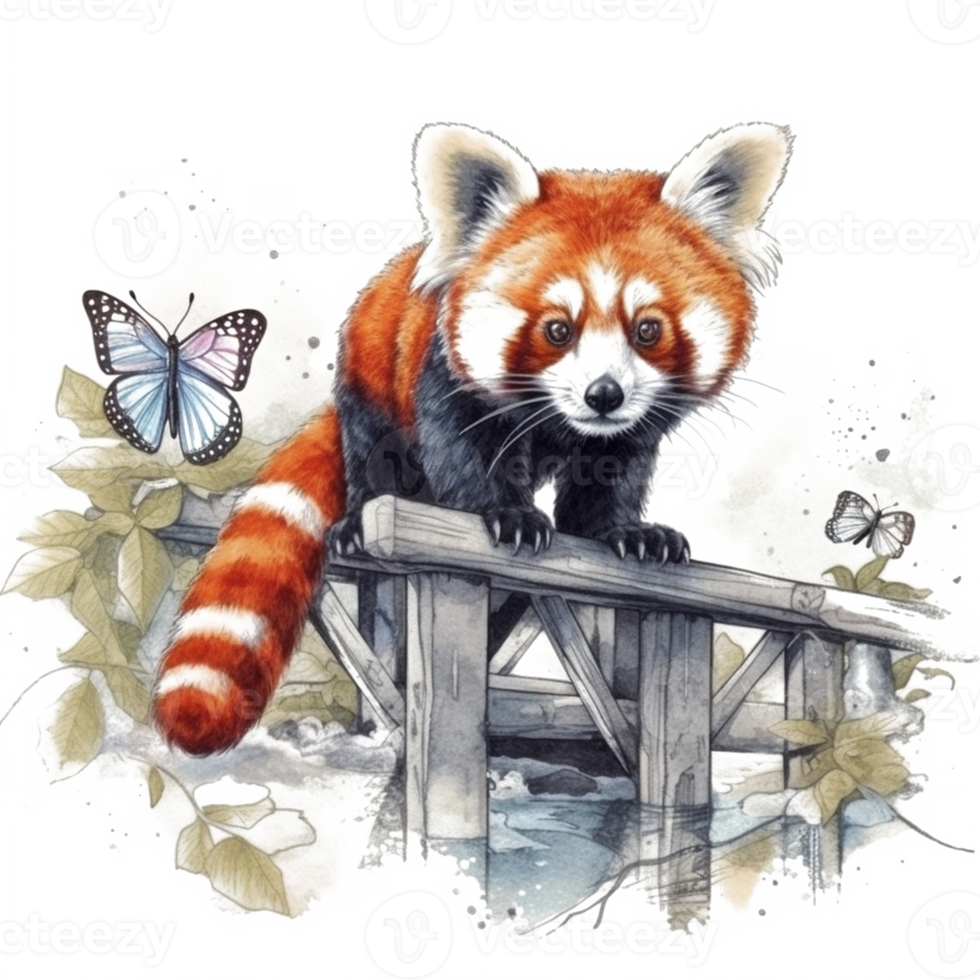 Watercolor painting of a red panda png