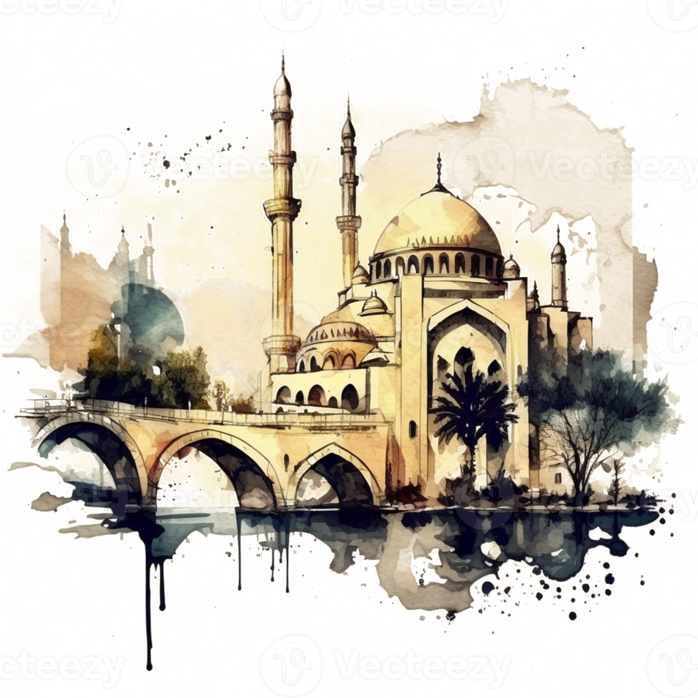 Watercolor painting of a mosque png