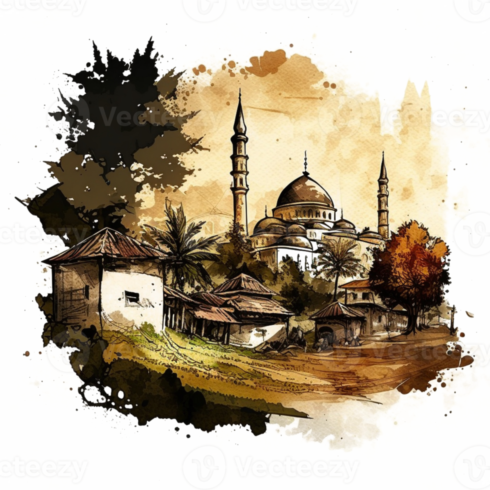 Watercolor painting of a mosque png