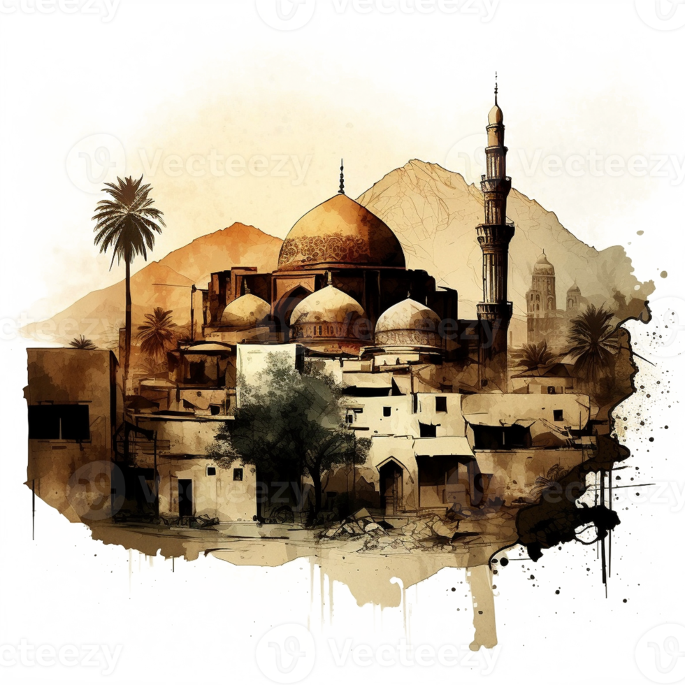 Watercolor painting of a mosque png