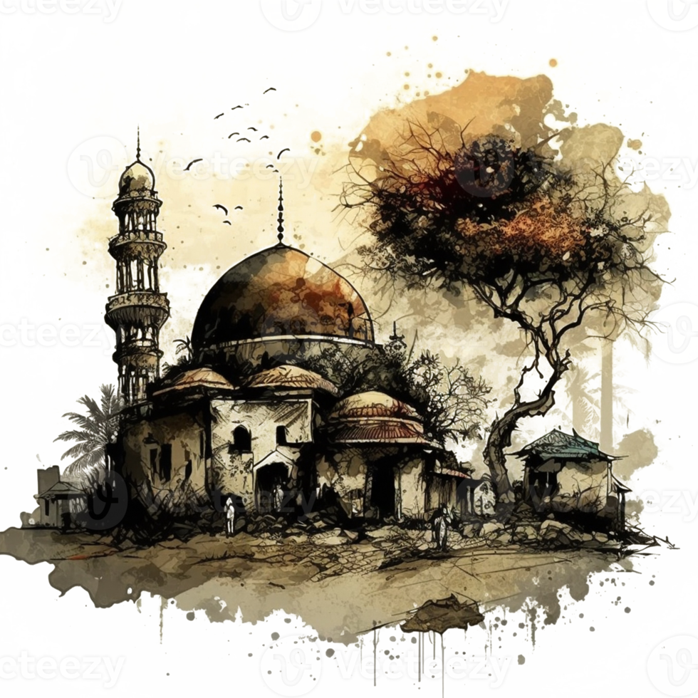 Watercolor painting of a mosque png