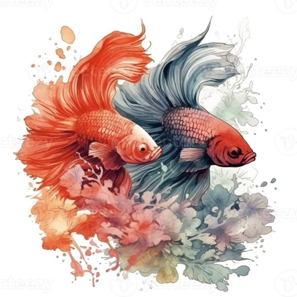 Watercolor painting of betta fish png