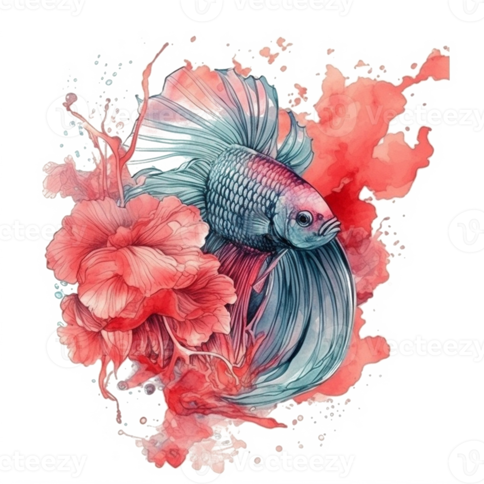 Aquarell Gemälde von Betta Fisch png