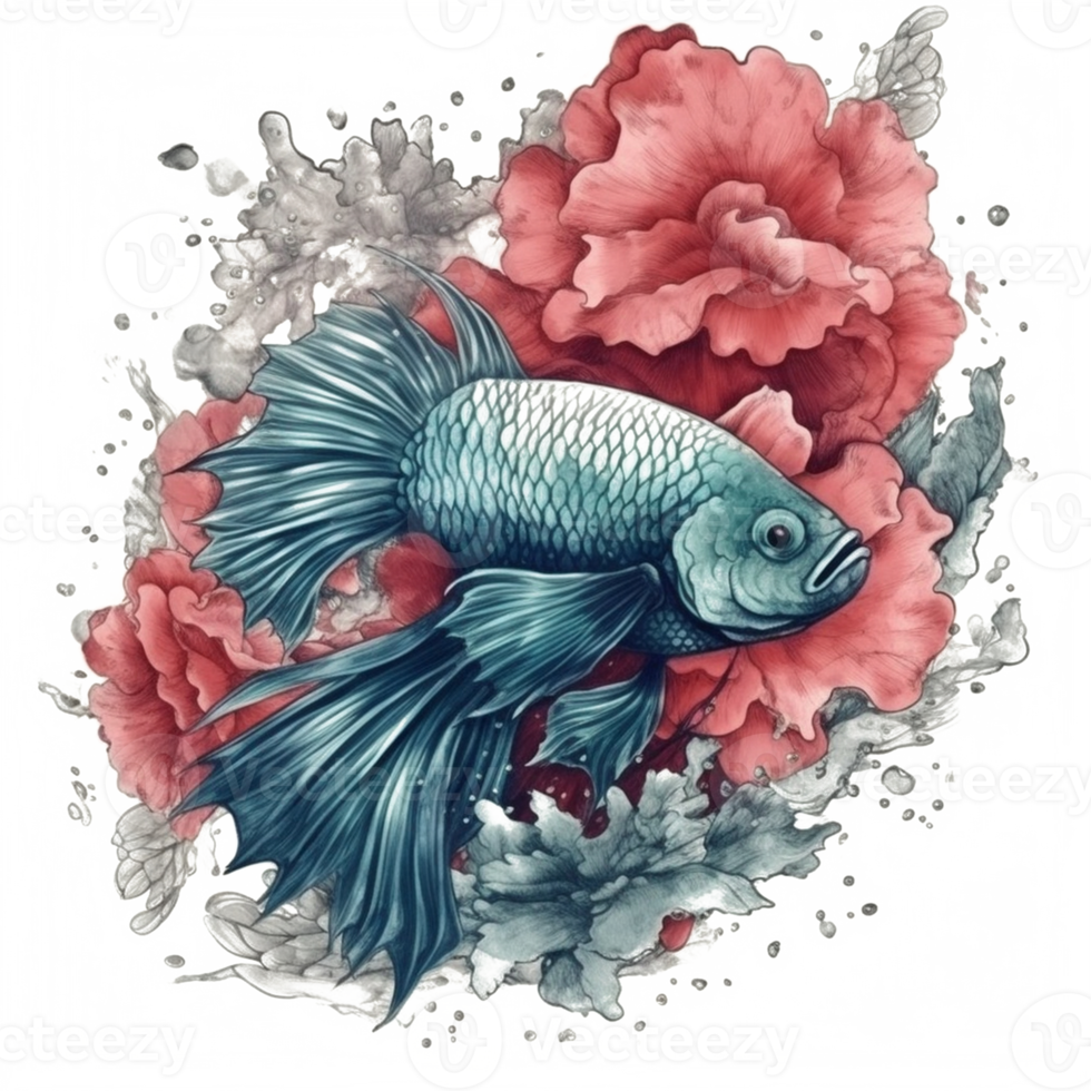 Watercolor painting of betta fish png