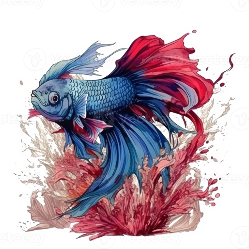 Watercolor painting of betta fish png