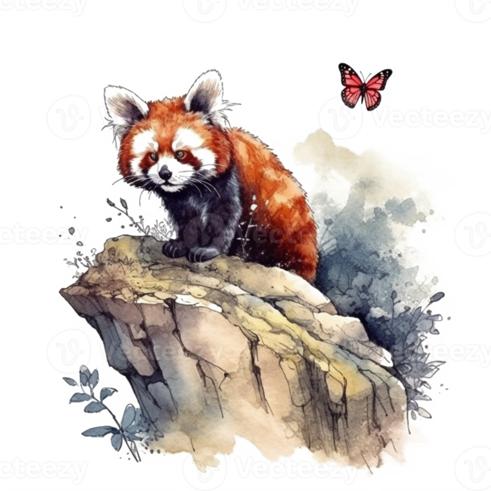 Watercolor painting of a red panda png