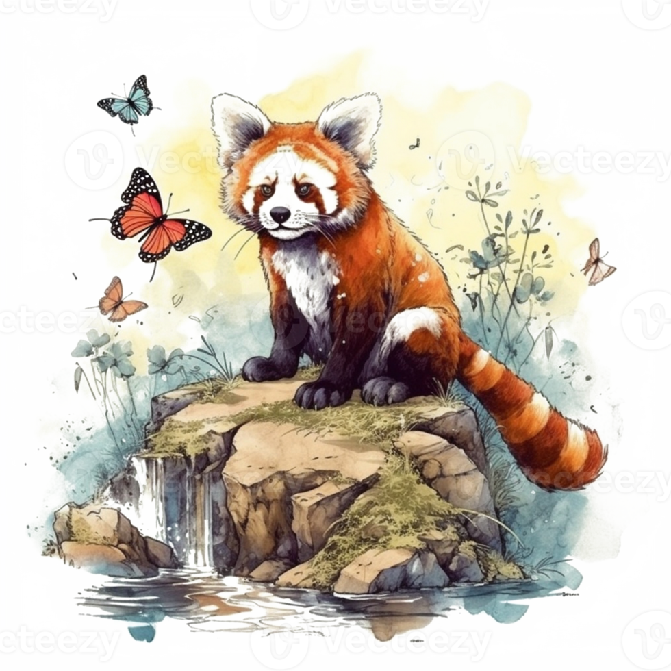Watercolor painting of a red panda png