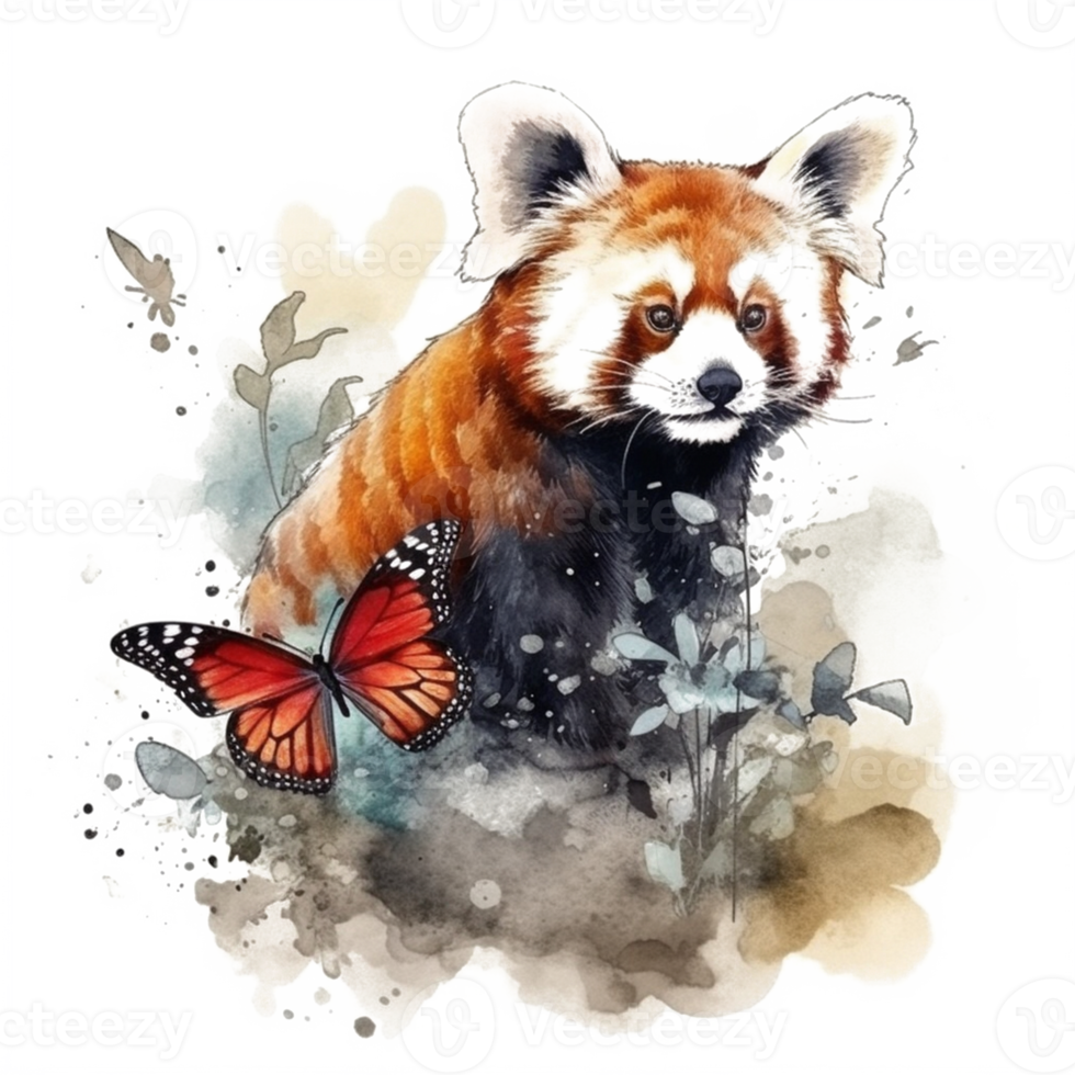 Watercolor painting of a red panda png