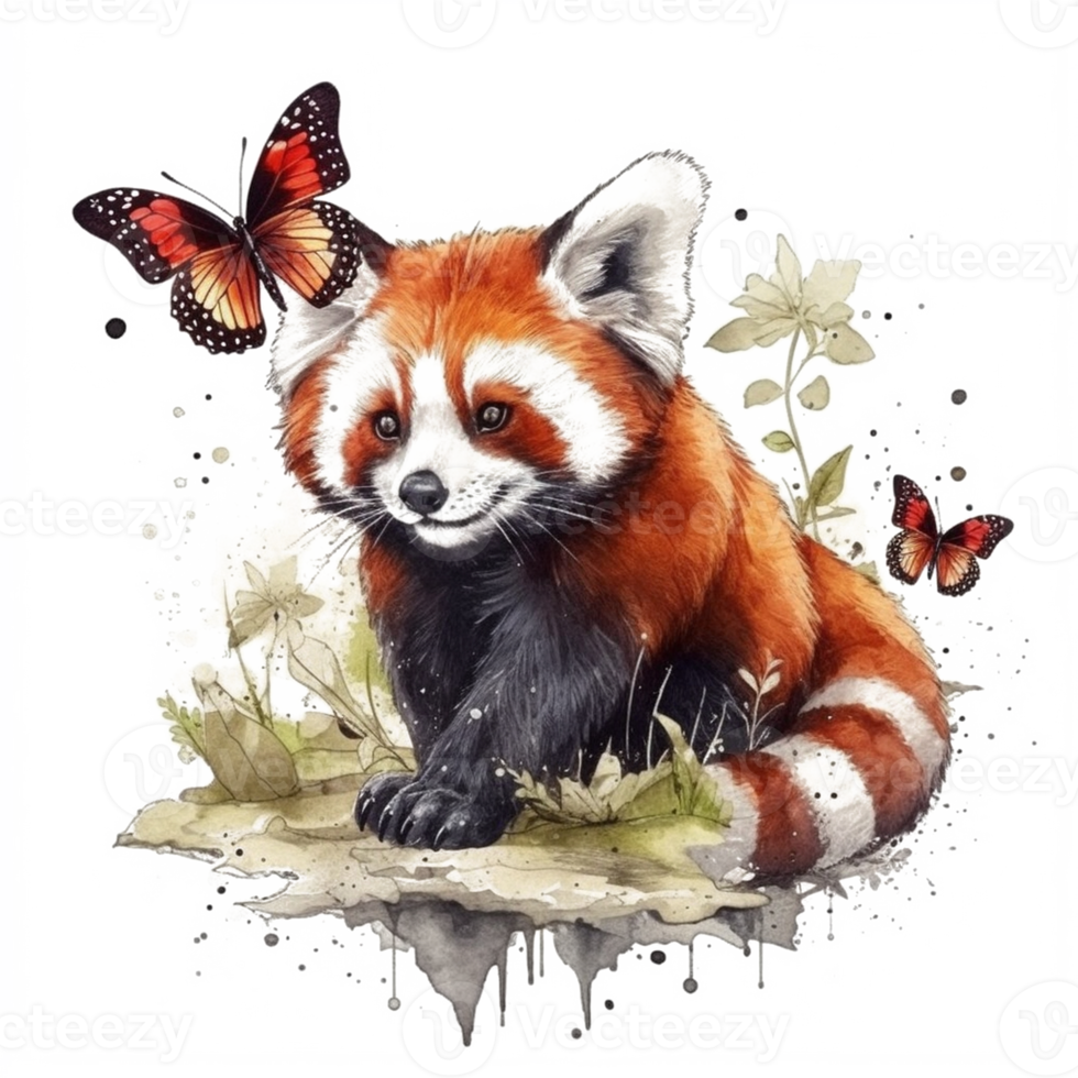 Watercolor painting of a red panda png