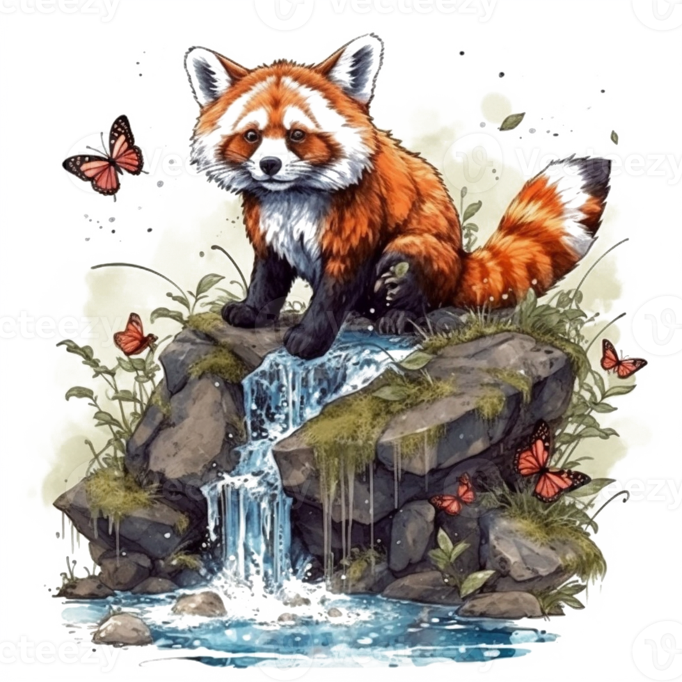 Aquarell Gemälde von ein rot Panda png