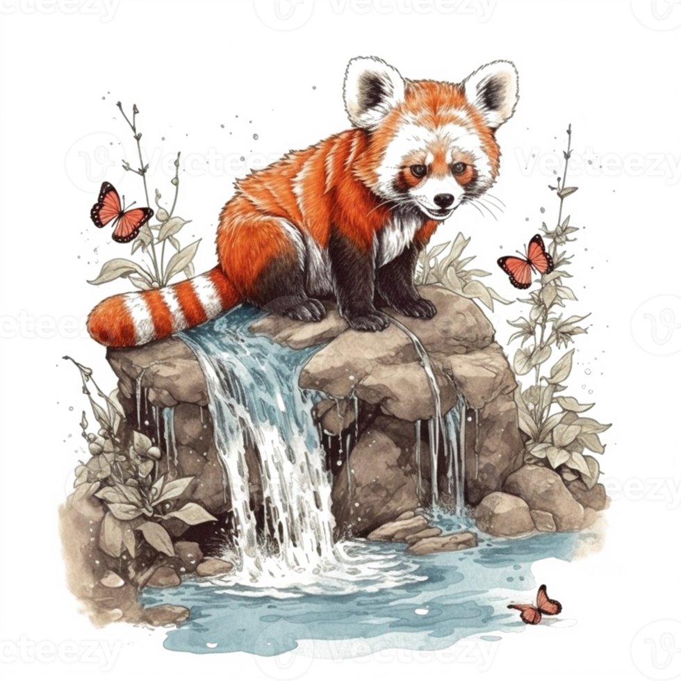 Watercolor painting of a red panda png