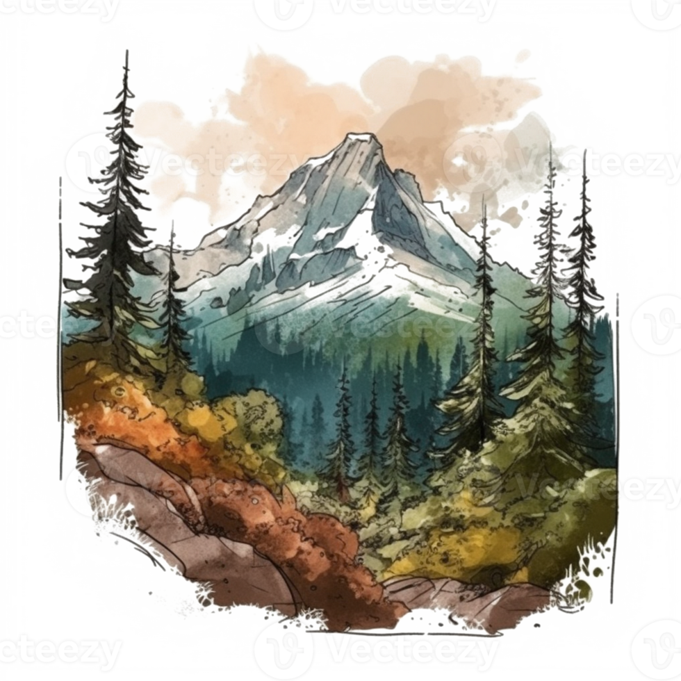 Watercolor painting of mountains png