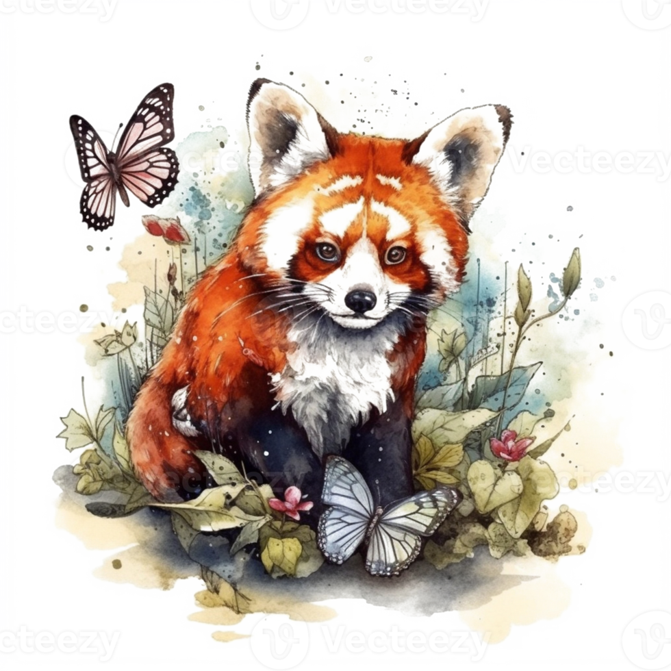 Watercolor painting of a red panda png
