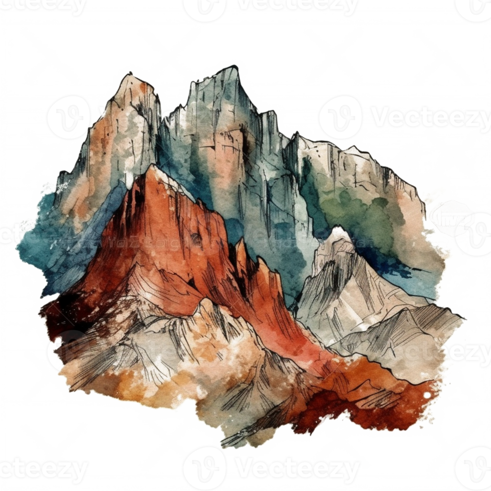 Watercolor painting of mountains png