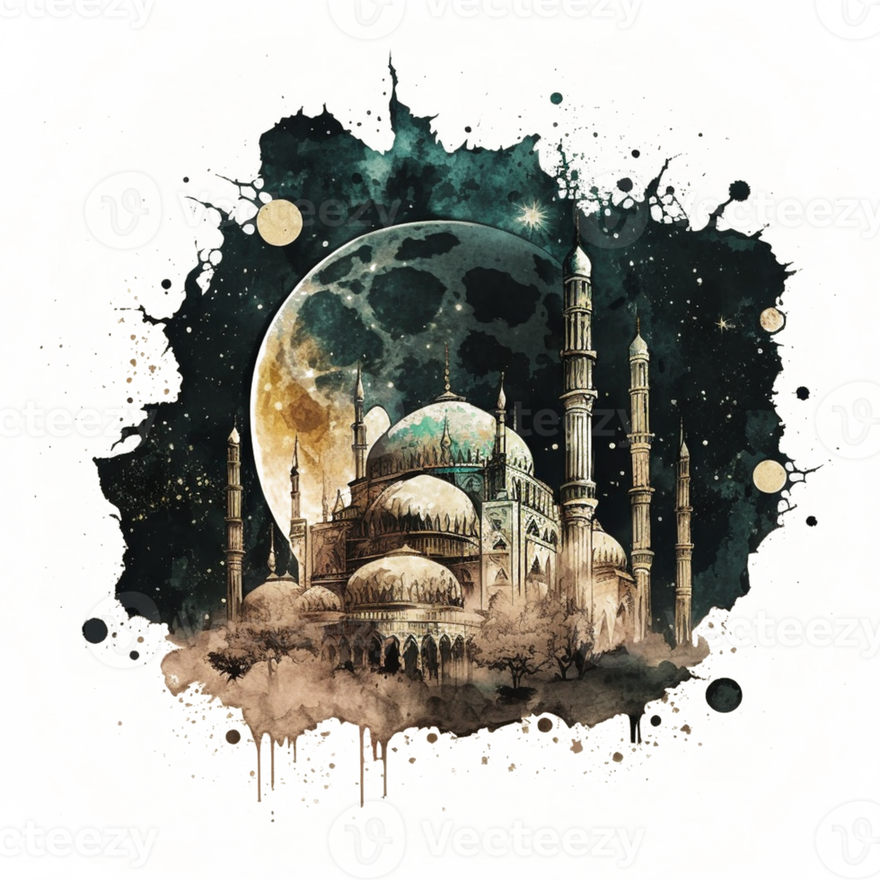 Watercolor painting of a mosque png
