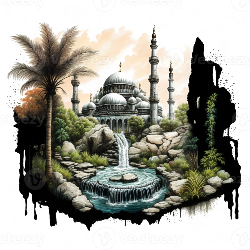 Watercolor painting of a mosque png