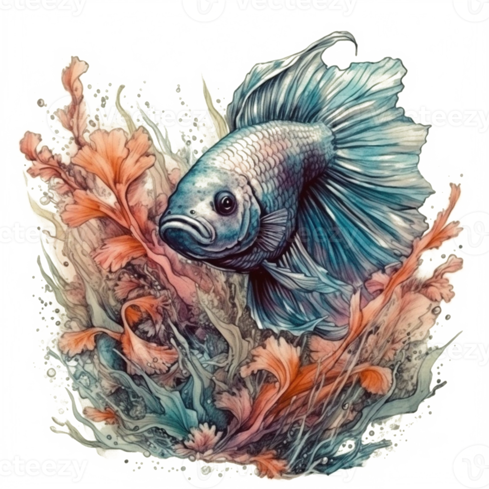 Watercolor painting of betta fish png