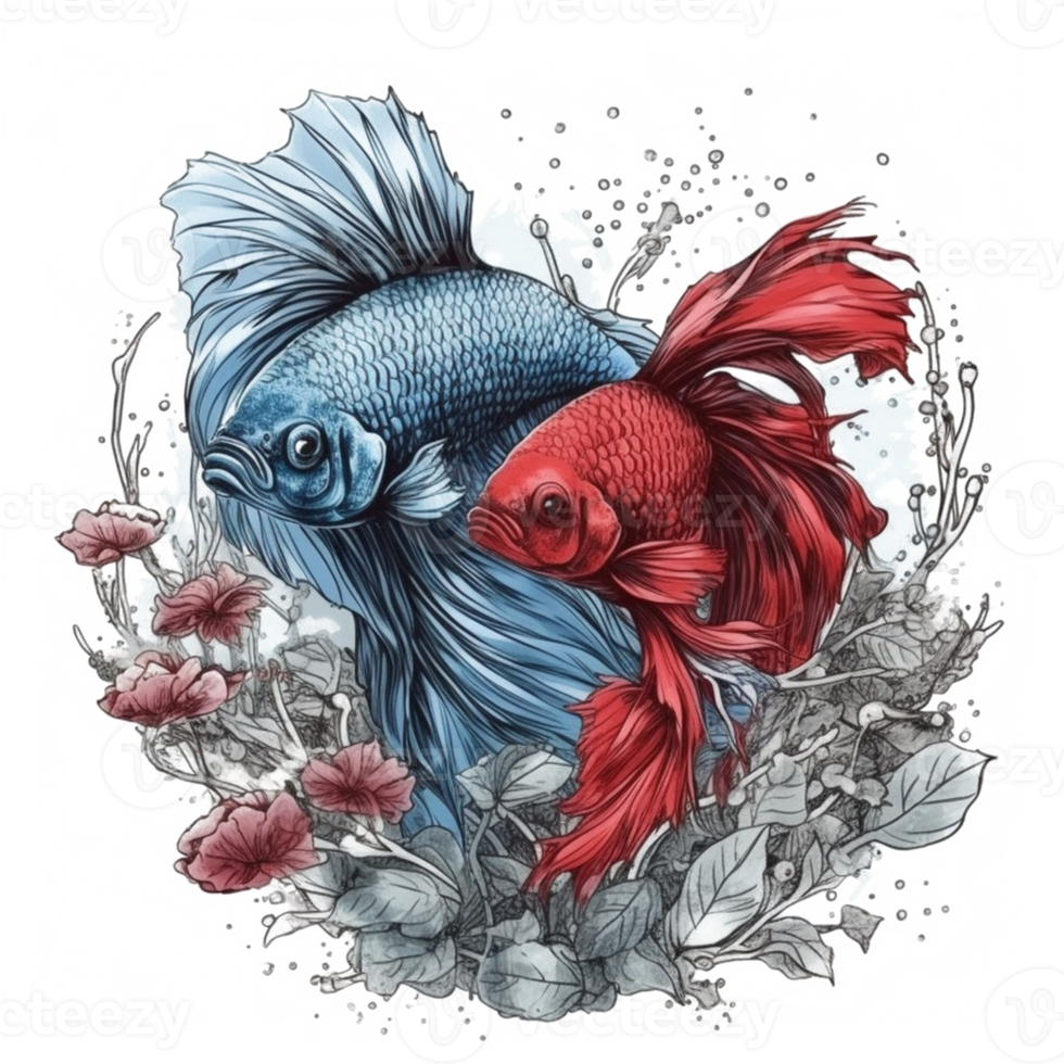 Watercolor painting of betta fish png