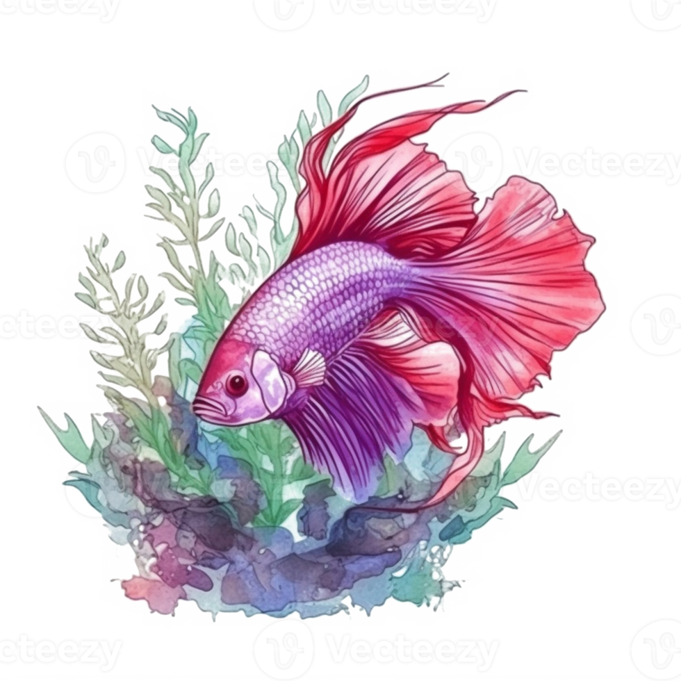 Watercolor painting of betta fish png