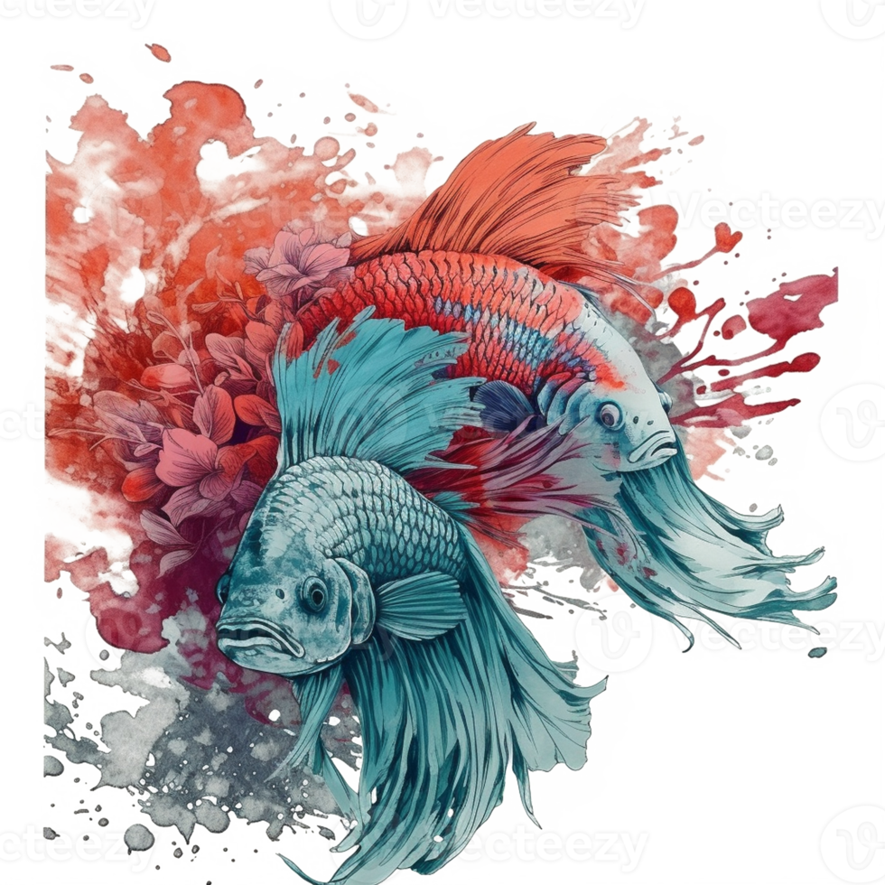 Watercolor painting of betta fish png