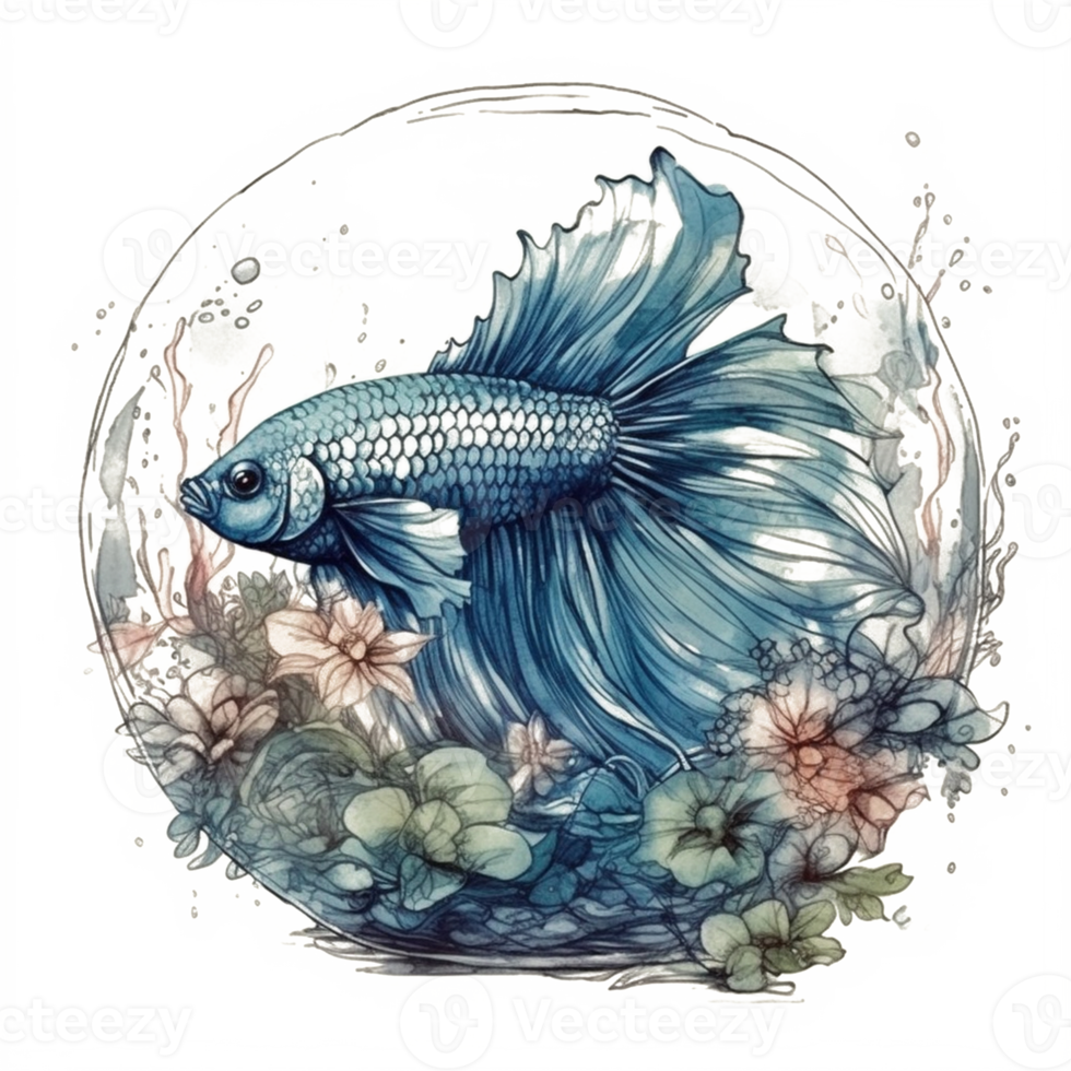 Watercolor painting of betta fish png