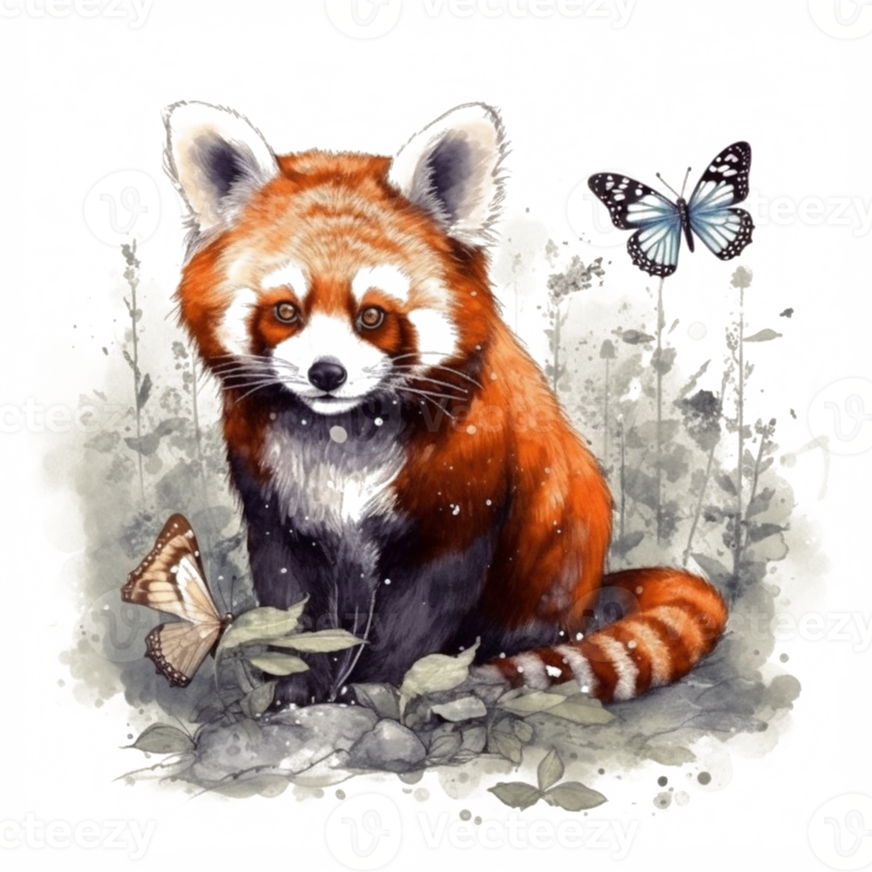 Watercolor painting of a red panda png