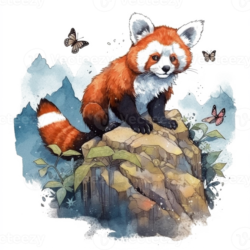 Watercolor painting of a red panda png