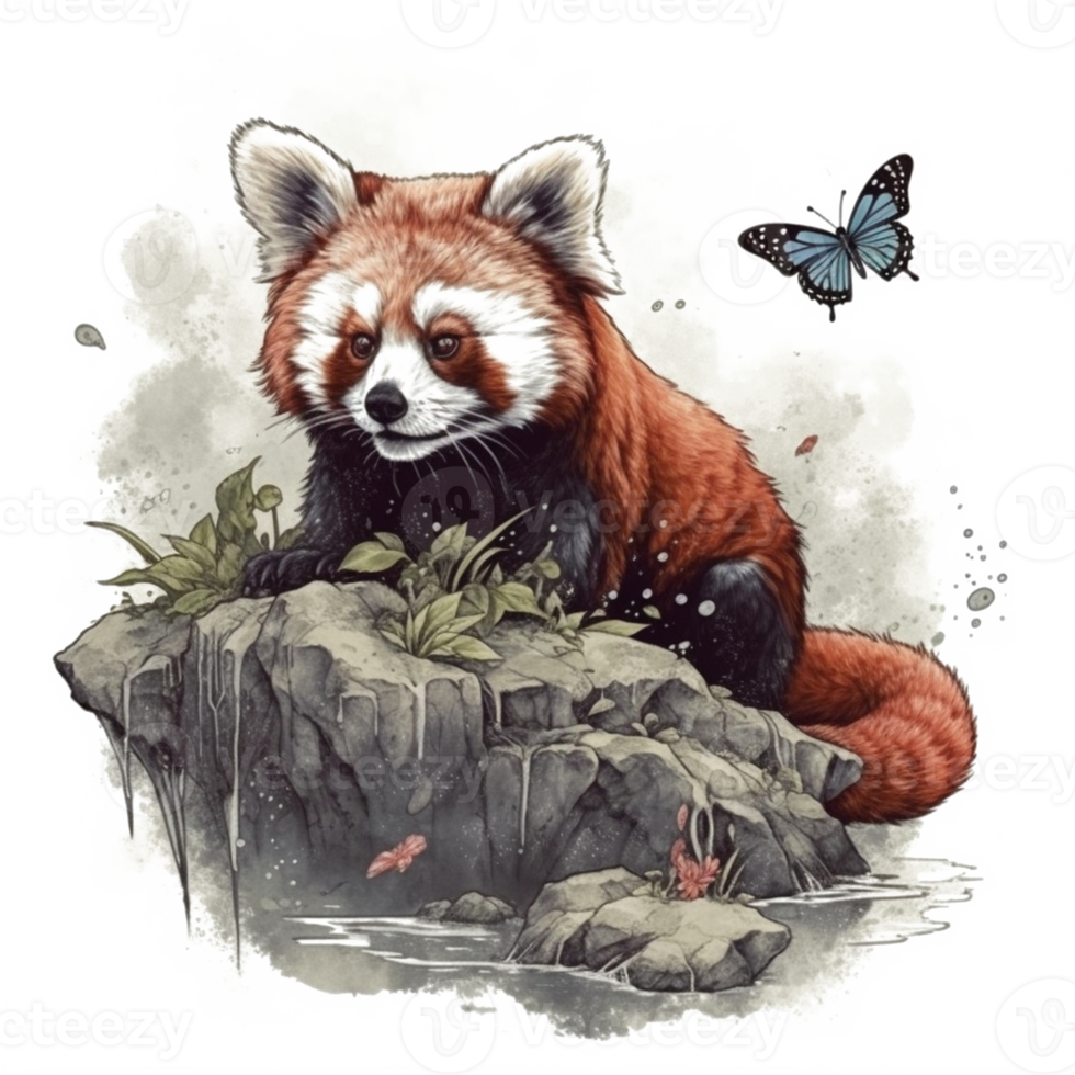 Watercolor painting of a red panda png