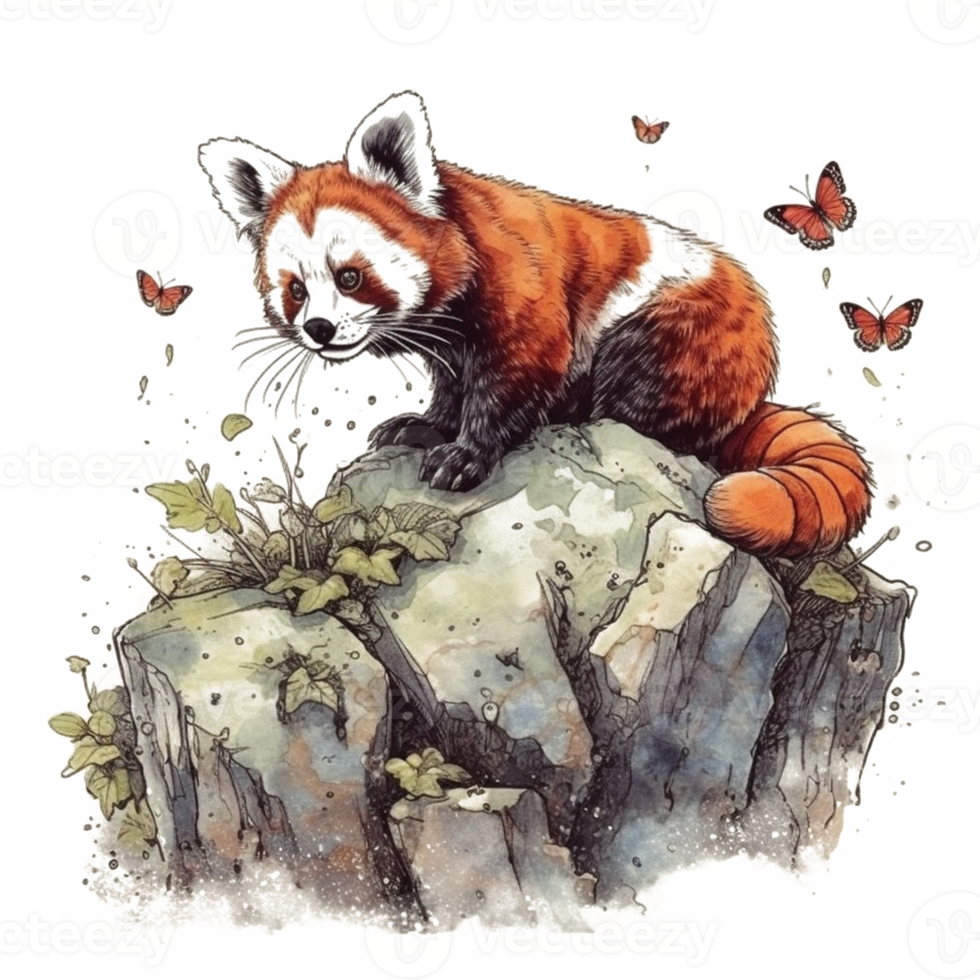 Watercolor painting of a red panda png