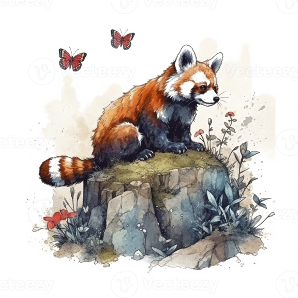 Watercolor painting of a red panda png